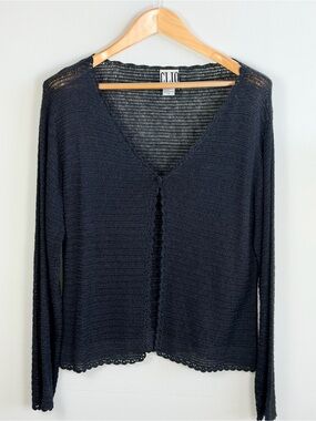 Open Knit Sweater Sheer Black V Neck Lightweight Beach Cover Up Small